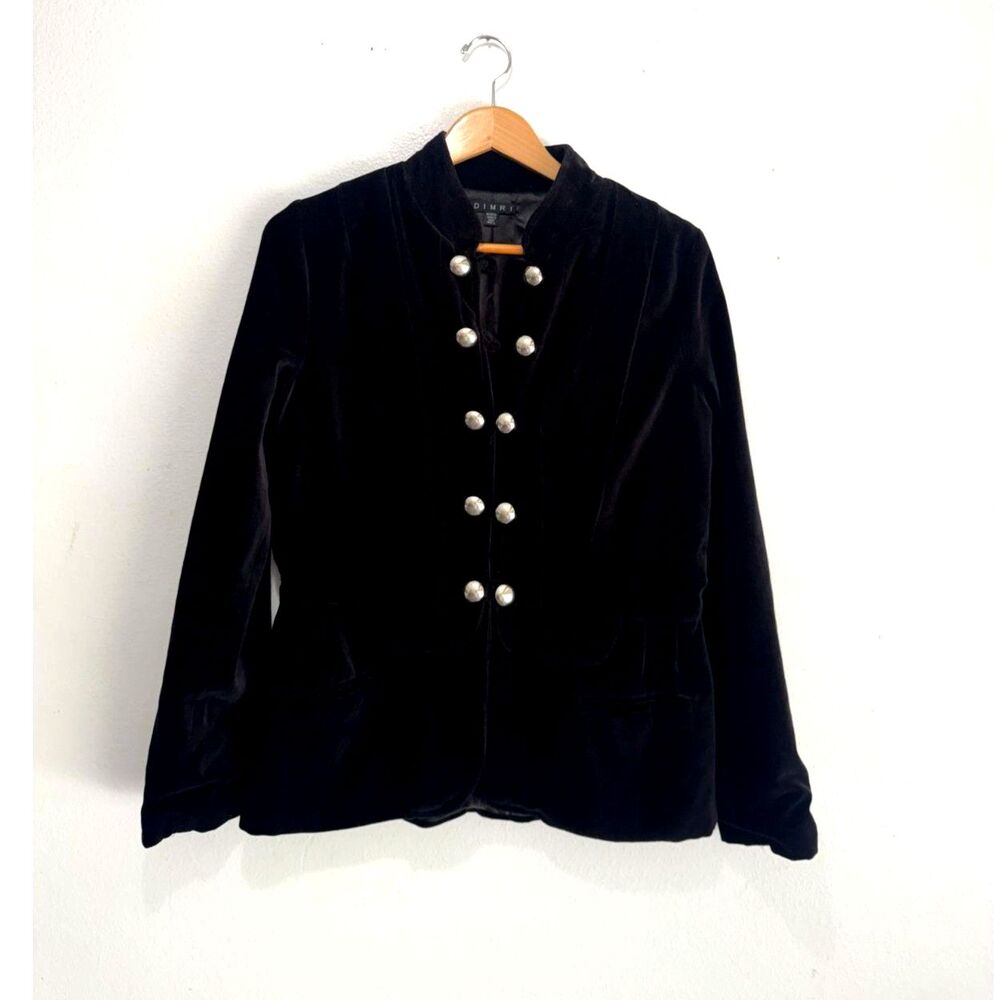 Velvet Military-Style Black Blazer Jacket